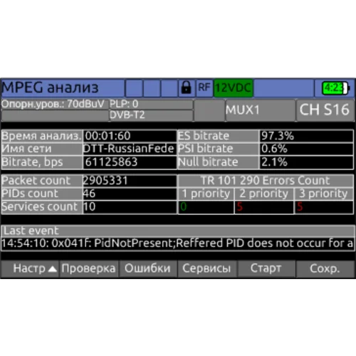 Измеритель сигналов мультисистемный DVB-С/T2/S2 IPTV IT-100 Планар